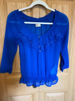 Hollister Royal Blue Sheer Ruffle Blouse Women’s Size XS
