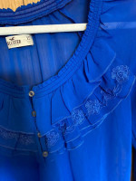 Hollister Royal Blue Sheer Ruffle Blouse Women’s Size XS