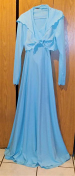Vintage Light Blue Prom/Formal/Maxi Dress with Hooded Jacket - 1972