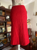 8 ESCADA DESIGNER COUTURE RED SUIT  with RUFFLED BOLERO JACKET