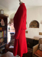 8 ESCADA DESIGNER COUTURE RED SUIT  with RUFFLED BOLERO JACKET