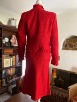 8 ESCADA DESIGNER COUTURE RED SUIT  with RUFFLED BOLERO JACKET