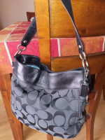 COACH LOGO BLACK LEATHER LARGE HOBO BAG/PURSE