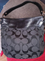 COACH LOGO BLACK LEATHER LARGE HOBO BAG/PURSE