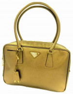 PRADA Saffiano Metal Bronzo Bauletto Leather Satchel Handbag Gold