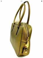 PRADA Saffiano Metal Bronzo Bauletto Leather Satchel Handbag Gold