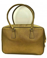 PRADA Saffiano Metal Bronzo Bauletto Leather Satchel Handbag Gold