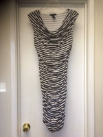INC BLACK WHITE GOLD STRIPED RUCHED DRESS Sz Medium Never worn