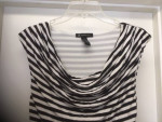 INC BLACK WHITE GOLD STRIPED RUCHED DRESS Sz Medium Never worn
