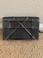 Christian Dior Metallic Patent Micro-Cannage Diorama Wallet on Chain Pouch, Gray