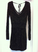 GUESS BLACK w METALLIC GOLD LONG SLEEVE KNIT DRESS Sz Medium