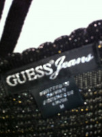 GUESS BLACK w METALLIC GOLD LONG SLEEVE KNIT DRESS Sz Medium