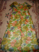 Vintage 1970s Tiki Floral Tropical Maxi Dress * Fun!