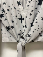 LOVERS + FRIENDS GRAY BLACK STAR TIE BLOUSE Sz MEDIUM