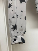 LOVERS + FRIENDS GRAY BLACK STAR TIE BLOUSE Sz MEDIUM