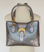 The Find New Leather Shoulder Bag Hand Bag Purse Grey Croc Embossed