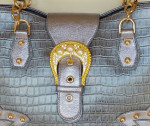 The Find New Leather Shoulder Bag Hand Bag Purse Grey Croc Embossed