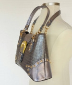 The Find New Leather Shoulder Bag Hand Bag Purse Grey Croc Embossed