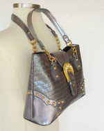 The Find New Leather Shoulder Bag Hand Bag Purse Grey Croc Embossed