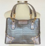 The Find New Leather Shoulder Bag Hand Bag Purse Grey Croc Embossed
