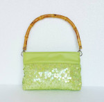 NEW Sondra Roberts Hand Bag Purse Green Sequins Bamboo Handle ZipClose
