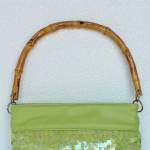 NEW Sondra Roberts Hand Bag Purse Green Sequins Bamboo Handle ZipClose