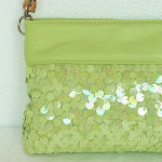 NEW Sondra Roberts Hand Bag Purse Green Sequins Bamboo Handle ZipClose