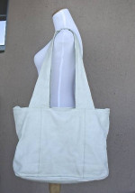 Kenneth Cole Leather Shopper Tote Purse 1980s Large Grayish White