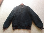Oscar Piel Black & Brown Leather Baseball Style Jacket Knit Cuff SZ Sm