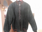Oscar Piel Black & Brown Leather Baseball Style Jacket Knit Cuff SZ Sm