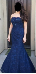 Gorgeous mermaid JANIQUE Navy Lace & Dripping Jewel Gown Dress