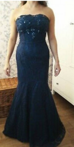 Gorgeous mermaid JANIQUE Navy Lace & Dripping Jewel Gown Dress