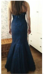 Gorgeous mermaid JANIQUE Navy Lace & Dripping Jewel Gown Dress