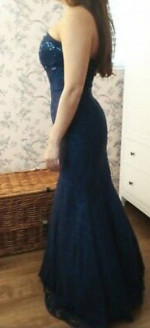 Gorgeous mermaid JANIQUE Navy Lace & Dripping Jewel Gown Dress
