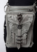 SHARK BITE Leather Utility Shoulder Hip Bag Gray Fanny Pack Satchel Pu
