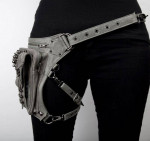 SHARK BITE Leather Utility Shoulder Hip Bag Gray Fanny Pack Satchel Pu