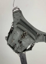 SHARK BITE Leather Utility Shoulder Hip Bag Gray Fanny Pack Satchel Pu