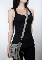 SHARK BITE Leather Utility Shoulder Hip Bag Gray Fanny Pack Satchel Pu