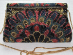 Glass Bead Peacock Feather Design Bag Purse