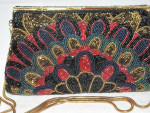Glass Bead Peacock Feather Design Bag Purse