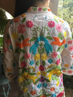 Vintage Wearable art mandarin floral embroidered jacket light overcoat
