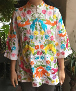 Vintage Wearable art mandarin floral embroidered jacket light overcoat
