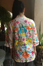 Vintage Wearable art mandarin floral embroidered jacket light overcoat