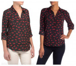 JOIE BLACK BLOUSE RED LIPS PRINT Sz Small NEW