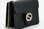 Authentic GUCCI Black Calf Leather Dollar Shoulder Bag