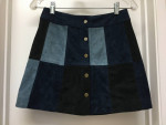 FOREVER 21 BLUE BLACK PATCHWORK MINI SKIRT Sz Small NEW w TAGS