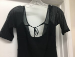 ABS EVENING BLACK DRESS w SHEER SHORT SLEEVES LOW BACK Sz S Never Worn