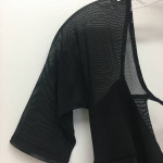 ABS EVENING BLACK DRESS w SHEER SHORT SLEEVES LOW BACK Sz S Never Worn