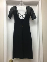 ABS EVENING BLACK DRESS w SHEER SHORT SLEEVES LOW BACK Sz S Never Worn