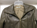 MIKE & CHRIS OLIVE GREEN LEATHER JACKET w HOOD Sz XS